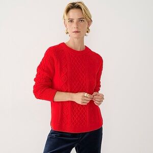J Crew Cotton Cable Knit Sweater in Holiday Red